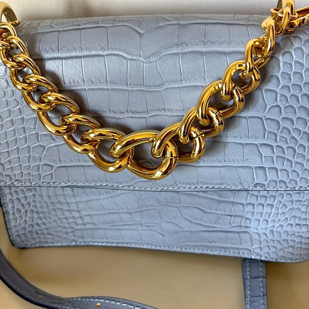 House of Harlow 1960 Light Blue Croc-Embossed Leather Crossbody Bag